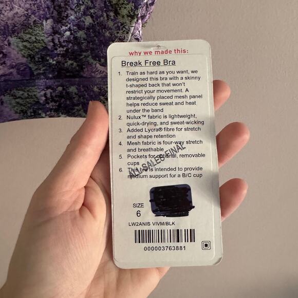 Lululemon Break Free Sports Bra in Vivid Vision Purple Black Size 6 W2ANIS New - Picture 2 of 5